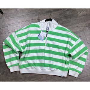 Joylab Green & White Striped Cropped Fit Womens Sweatshirt Size L Casual Wear